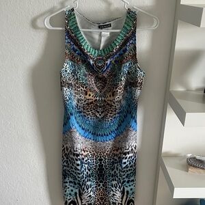 VENUS Blue and Brown Animal Print Mini Dress